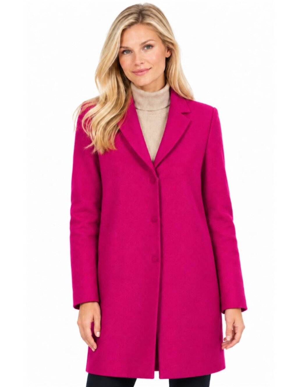 Harris Wharf London 100% Wool Coat SnapFront L Fuchsia Designer Luxury Statement